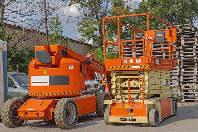 warehouse forklift in action with neatly arranged pallets in Memphis